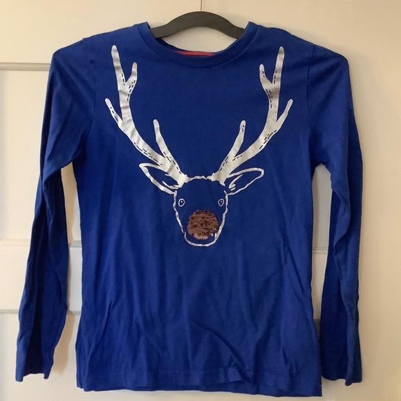 Rudolph Mini Boden sequin flip red Nose Reindeer Holiday Shirt size 12 - Picture 3 of 7